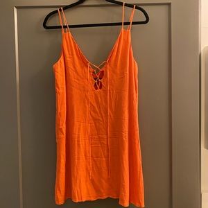 Orange spaghetti strap dress, lace front